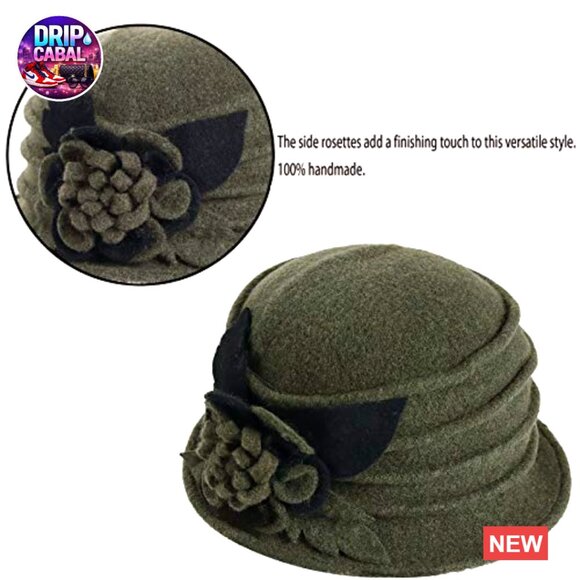 Vintage Wool Cloche Winter Hat with 3D Floral Pattern main image 4